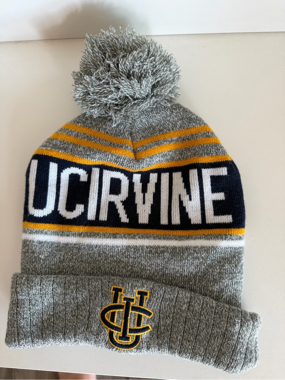 UC‎ Irvine Grey Pom Beanie with Yellow & Navy Accents